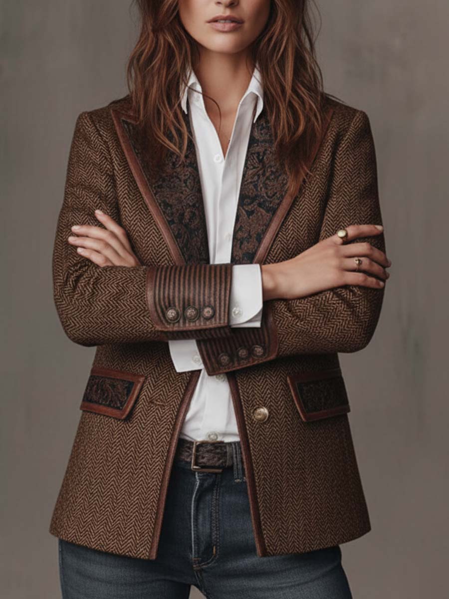 Women’s Tailored Herringbone Panel Blazer