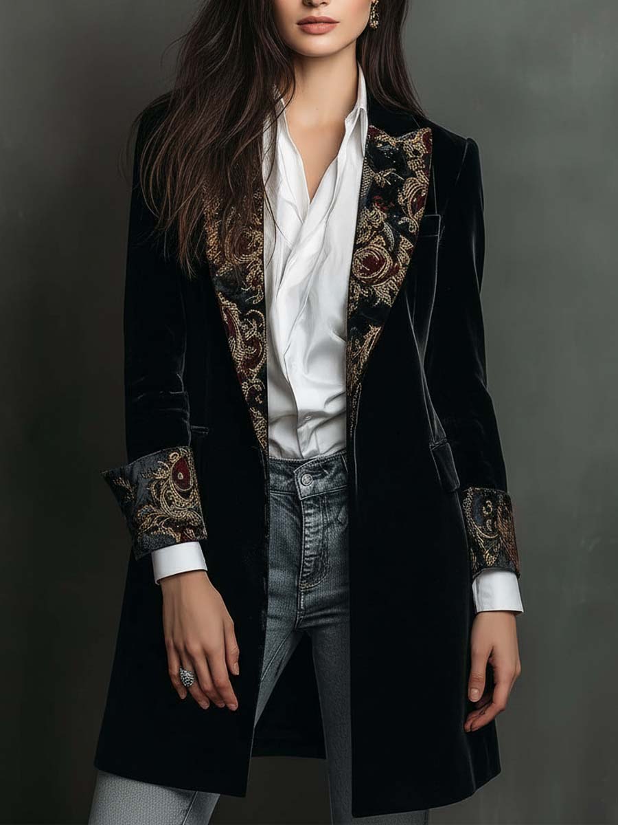 Women’s Black Baroque Print Slim Fit Blazer