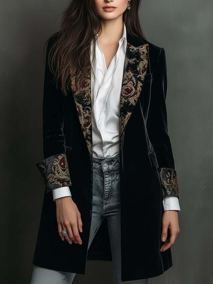Women’s Black Baroque Print Slim Fit Blazer