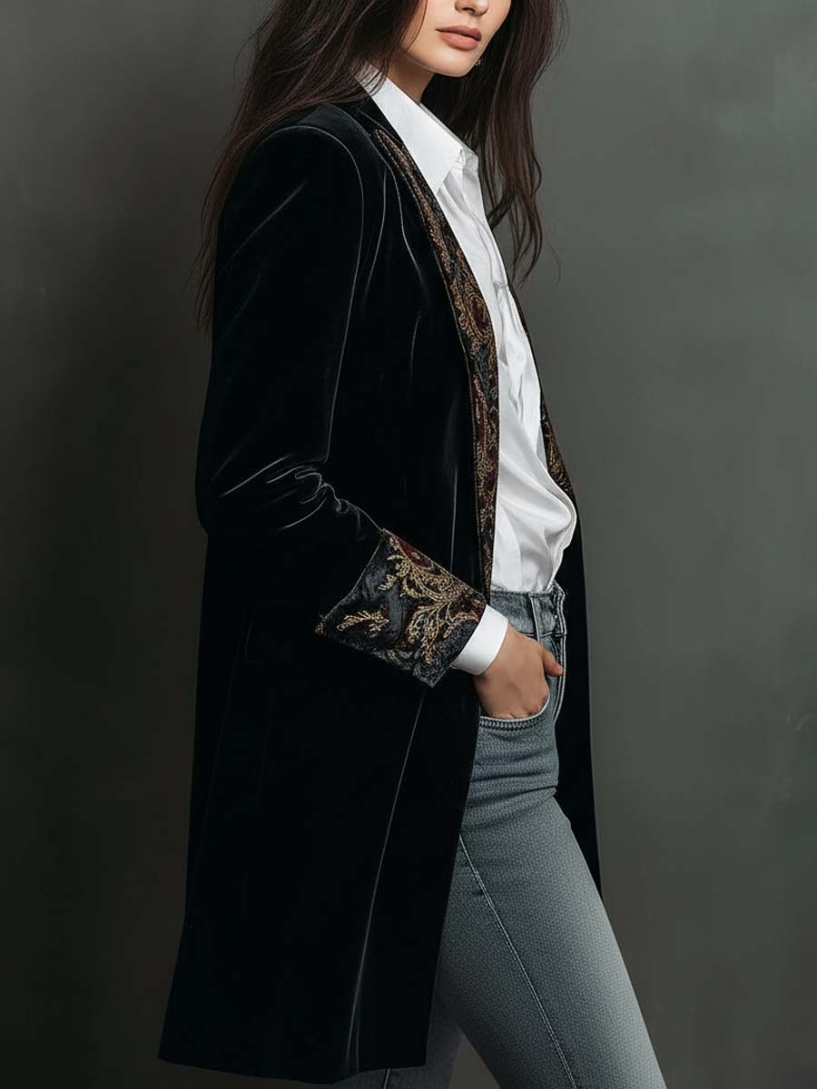 Women’s Black Baroque Print Slim Fit Blazer