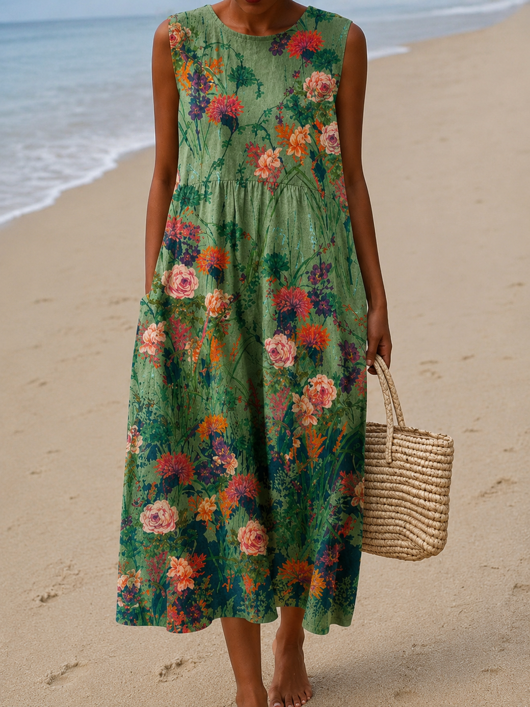 Savannah Sleeveless Casual Printed Midi Dress for Women