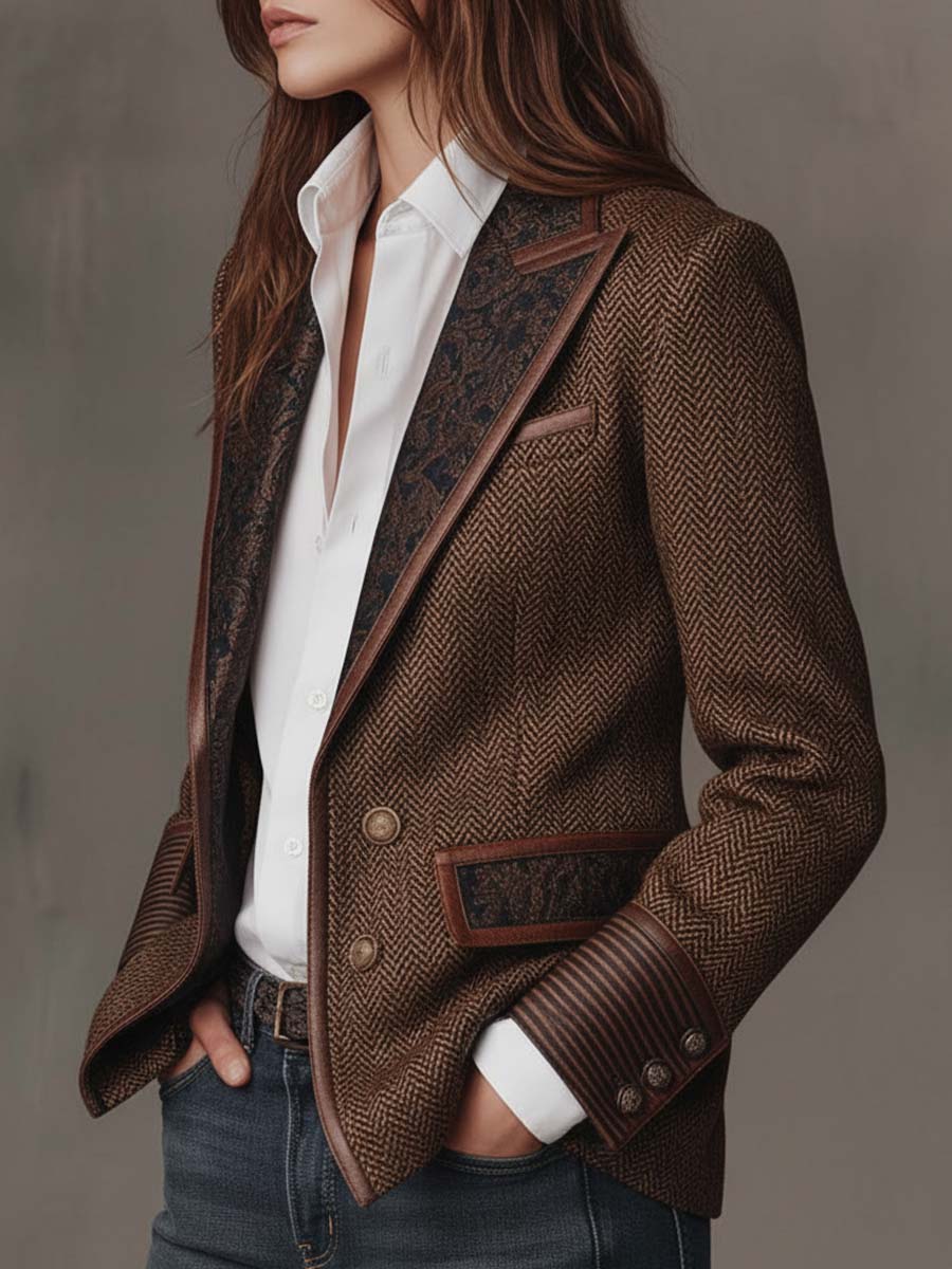 Women’s Tailored Herringbone Panel Blazer