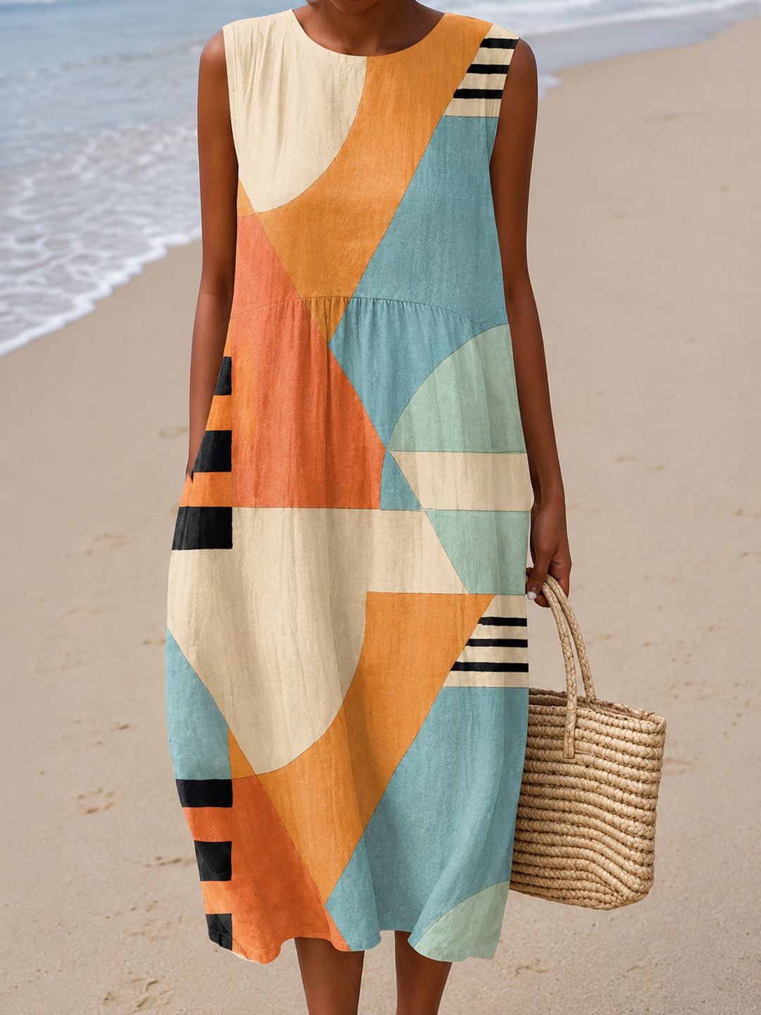 Iris™ Geometric Midi Dress – Modern Geo Print, Figure-Flattering Midi Silhouette