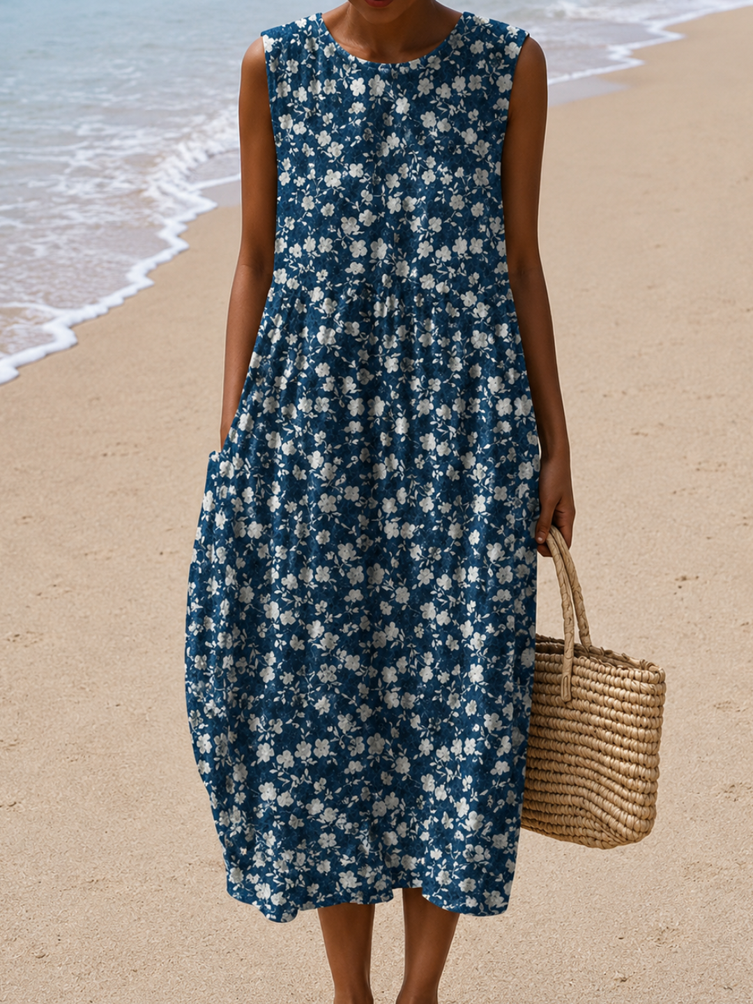 Leah Women's Sleeveless Midi Dress with a Relaxed, Flowy Fit