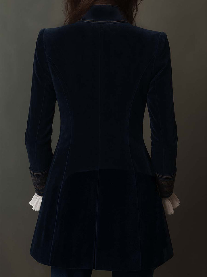 Women’s Vintage Navy Embroidered Longline Jacket