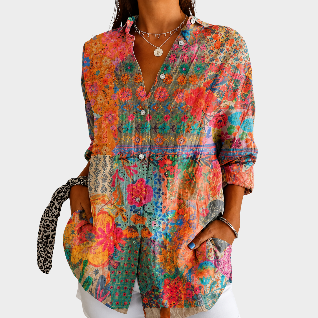 Women’s Floral Patchwork Button Down Blouse