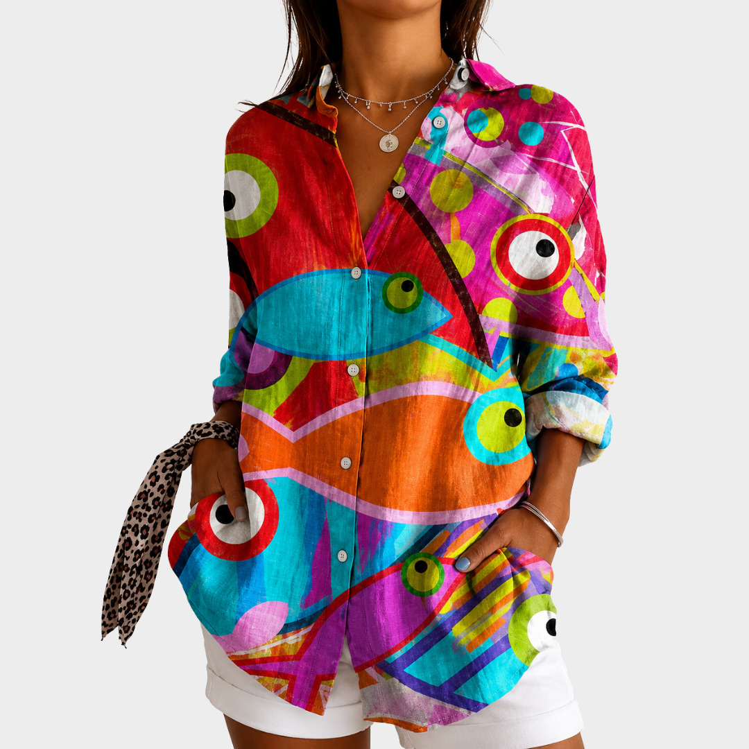 Women’s Colorful Mosaic Print Boho Blouse