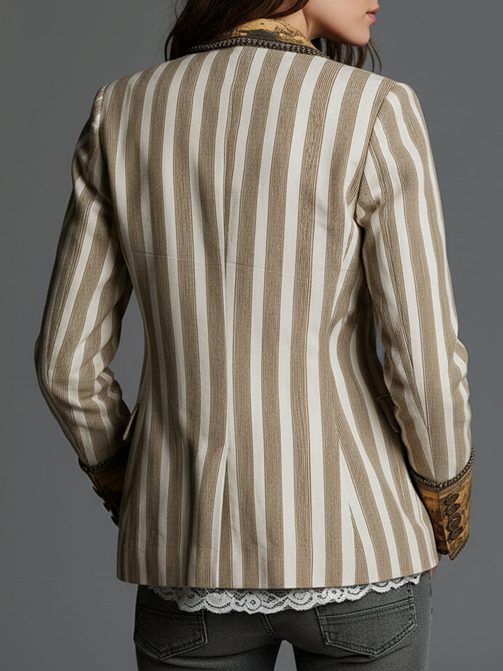 Women’s Boho Striped Print Lapel Blazer