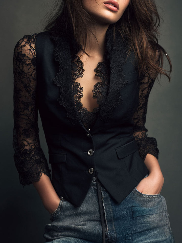 Women’s Black Sheer Sleeve Blazer