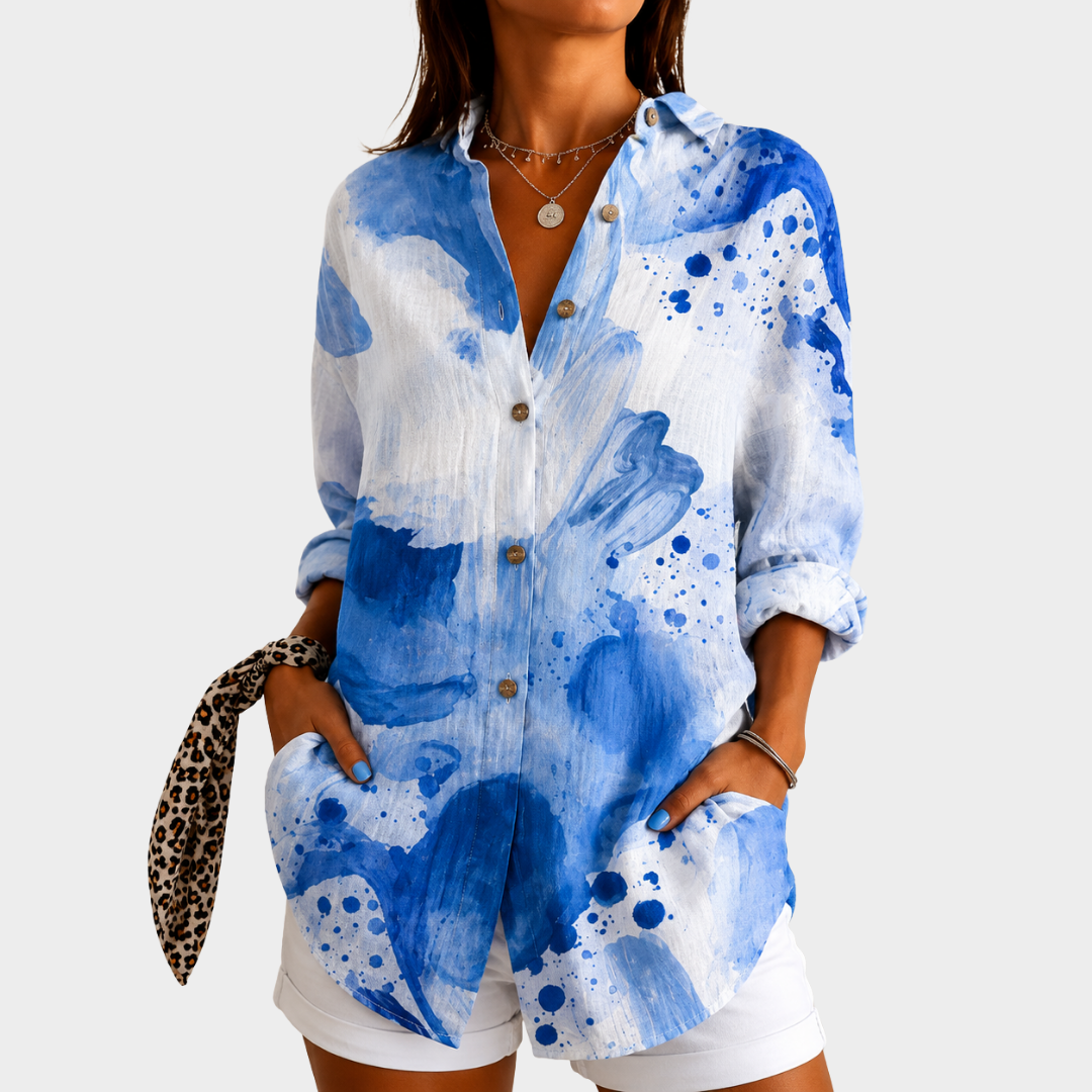 Women’s Lightweight Watercolor Print Flowy Blouse
