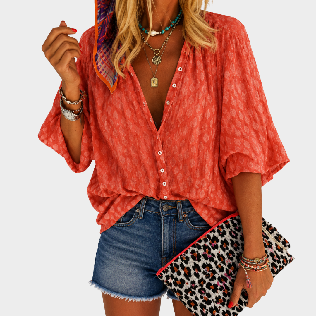 Women’s Coral Button Front Blouse