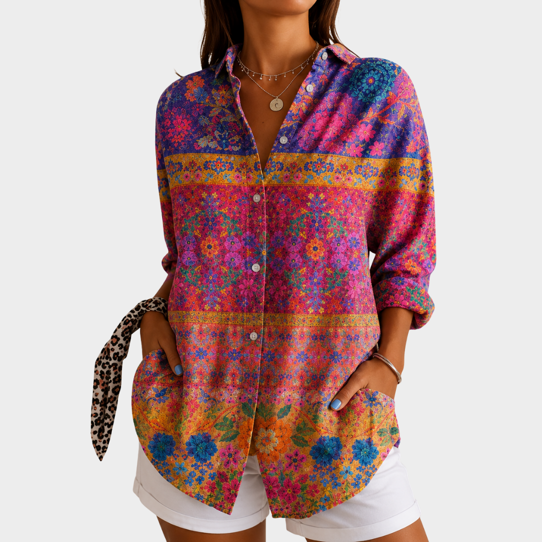 Women’s Vibrant Floral Mosaic Print Blouse
