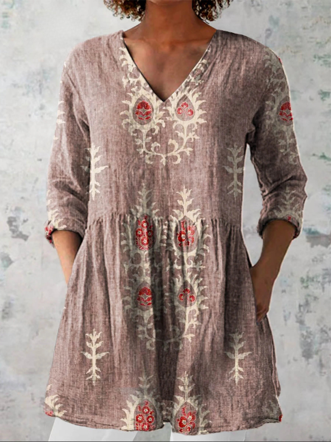 Elise | Elegant Flowing Long Blouse with V-Neck