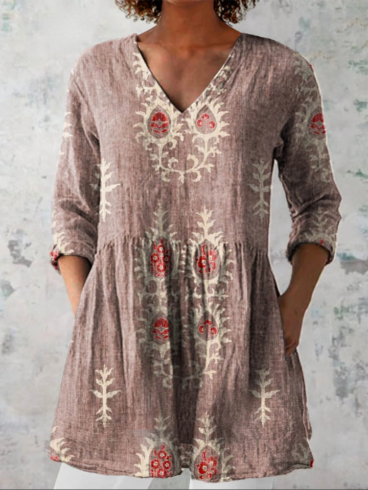 Elise | Elegant Flowing Long Blouse with V-Neck