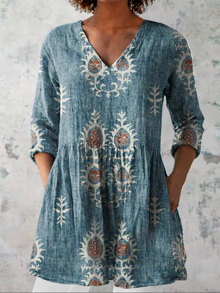 Elise | Elegant Flowing Long Blouse with V-Neck