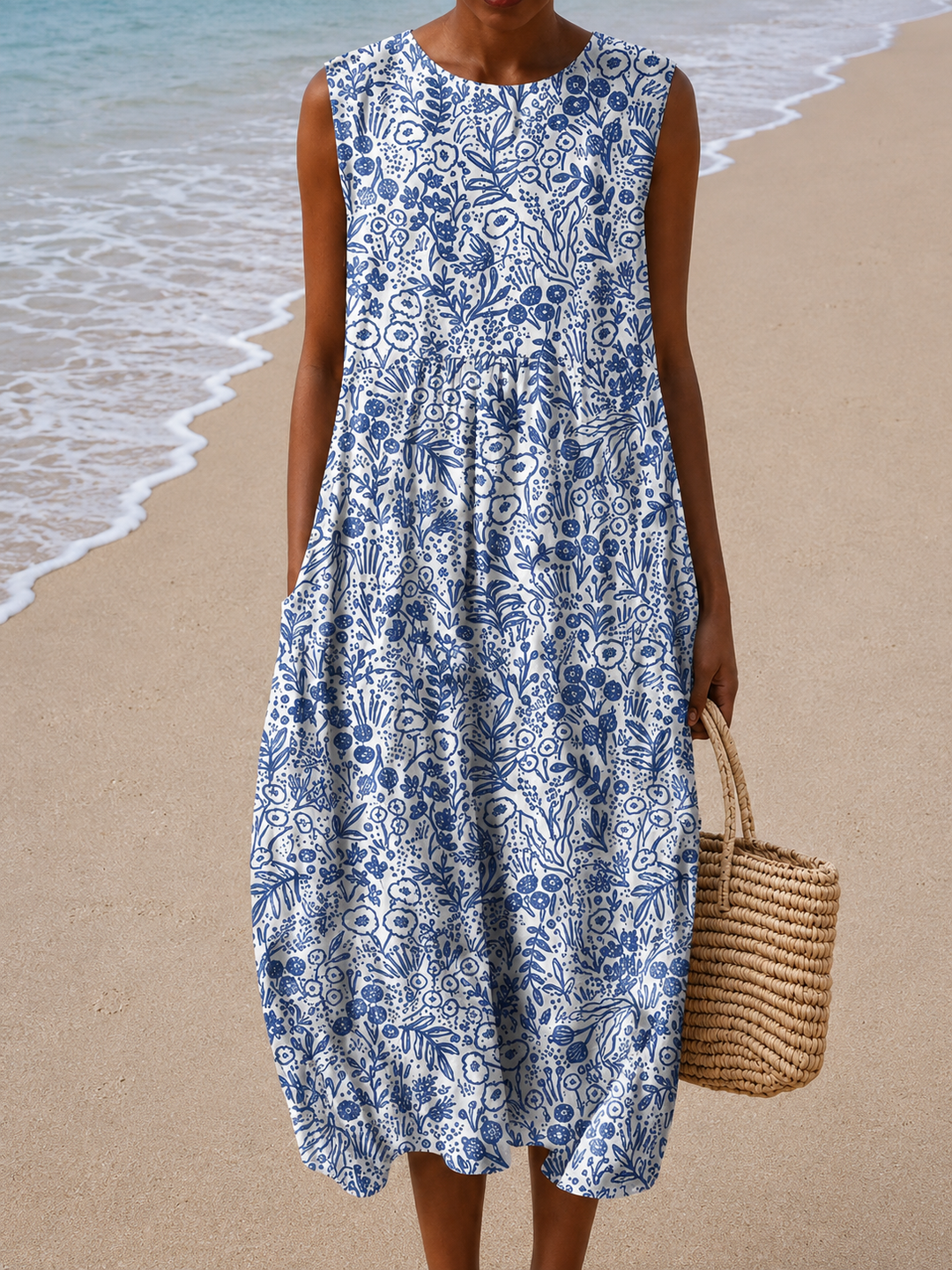 Ava Women's Sleeveless Midi Dress with a Relaxed Fit