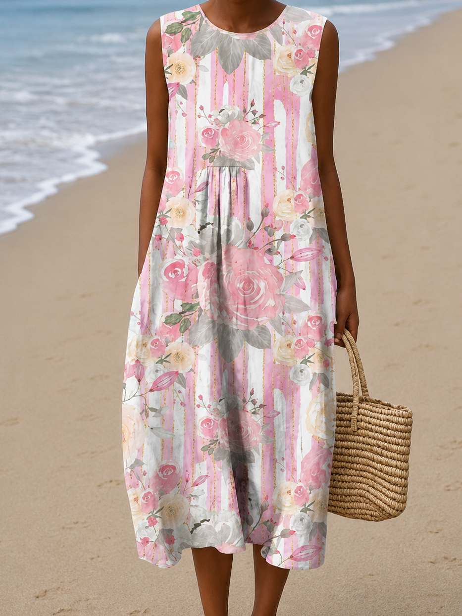 Aria Women's Printed Sleeveless Midi Beach Dress — Effortless Summer Style