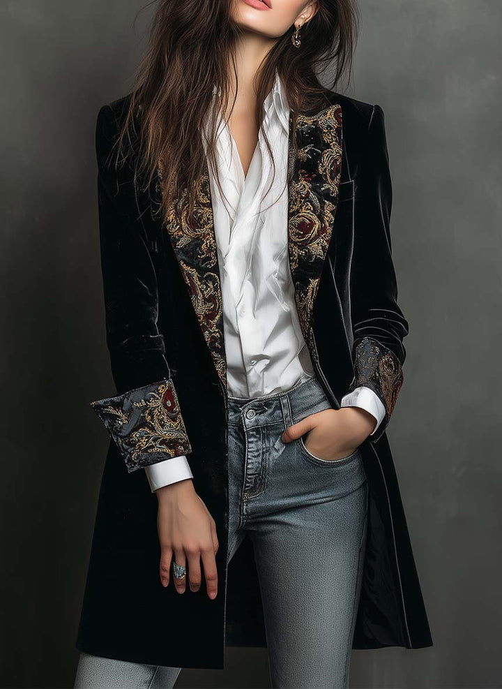 Women’s Black Baroque Print Slim Fit Blazer