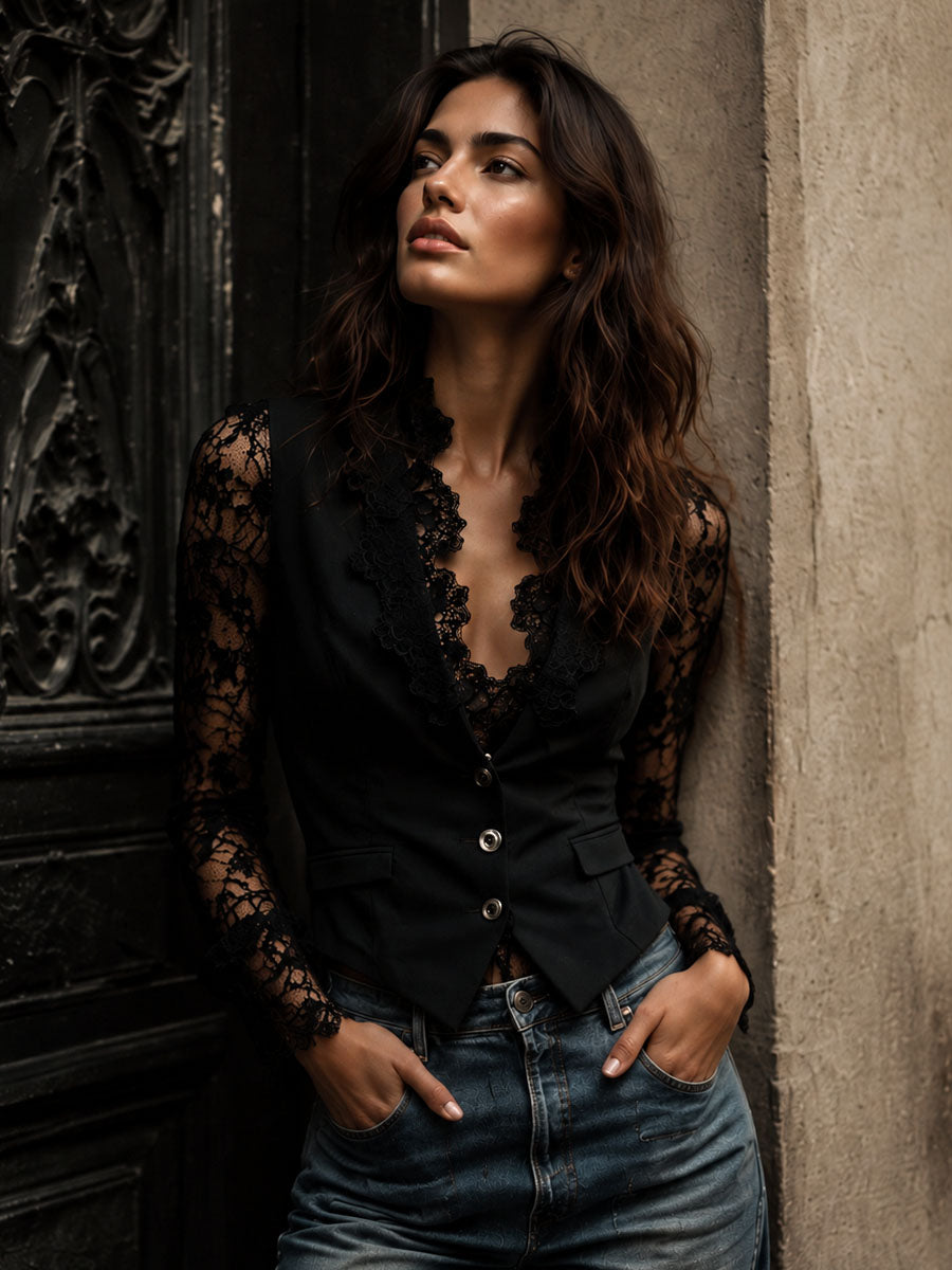 Women’s Black Sheer Sleeve Blazer