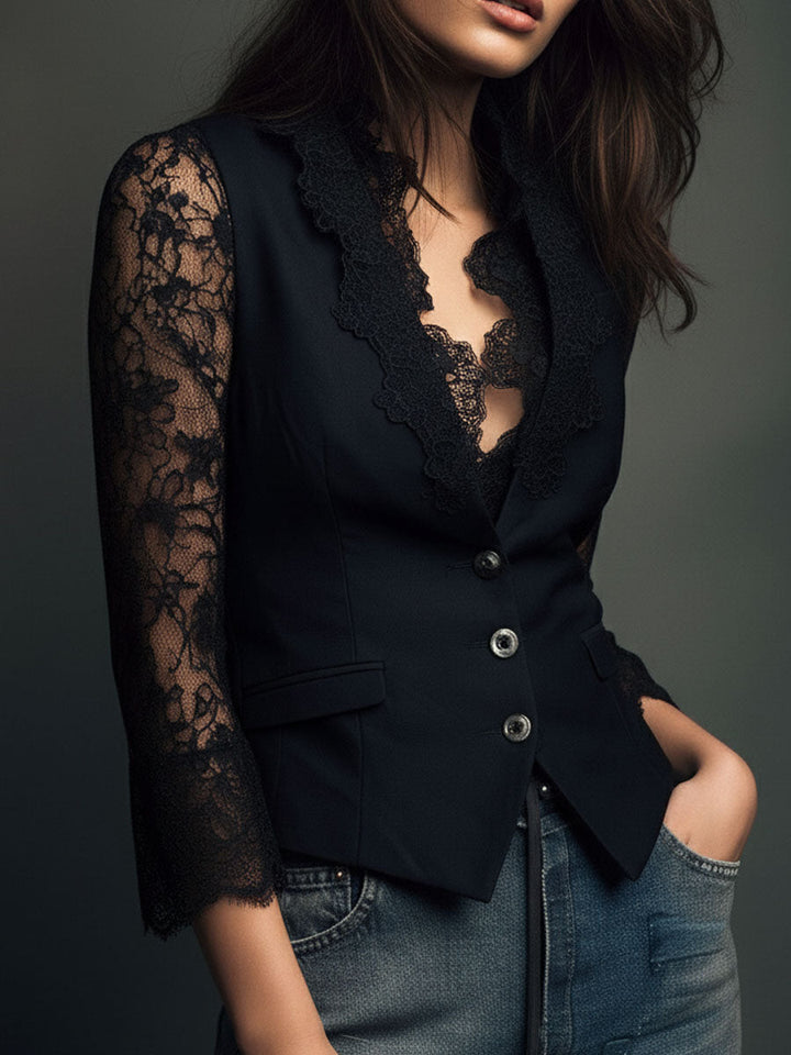 Women’s Black Sheer Sleeve Blazer