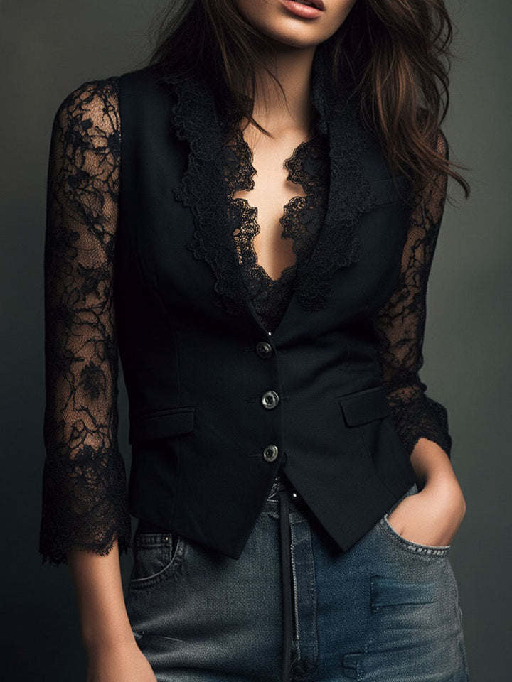 Women’s Black Sheer Sleeve Blazer
