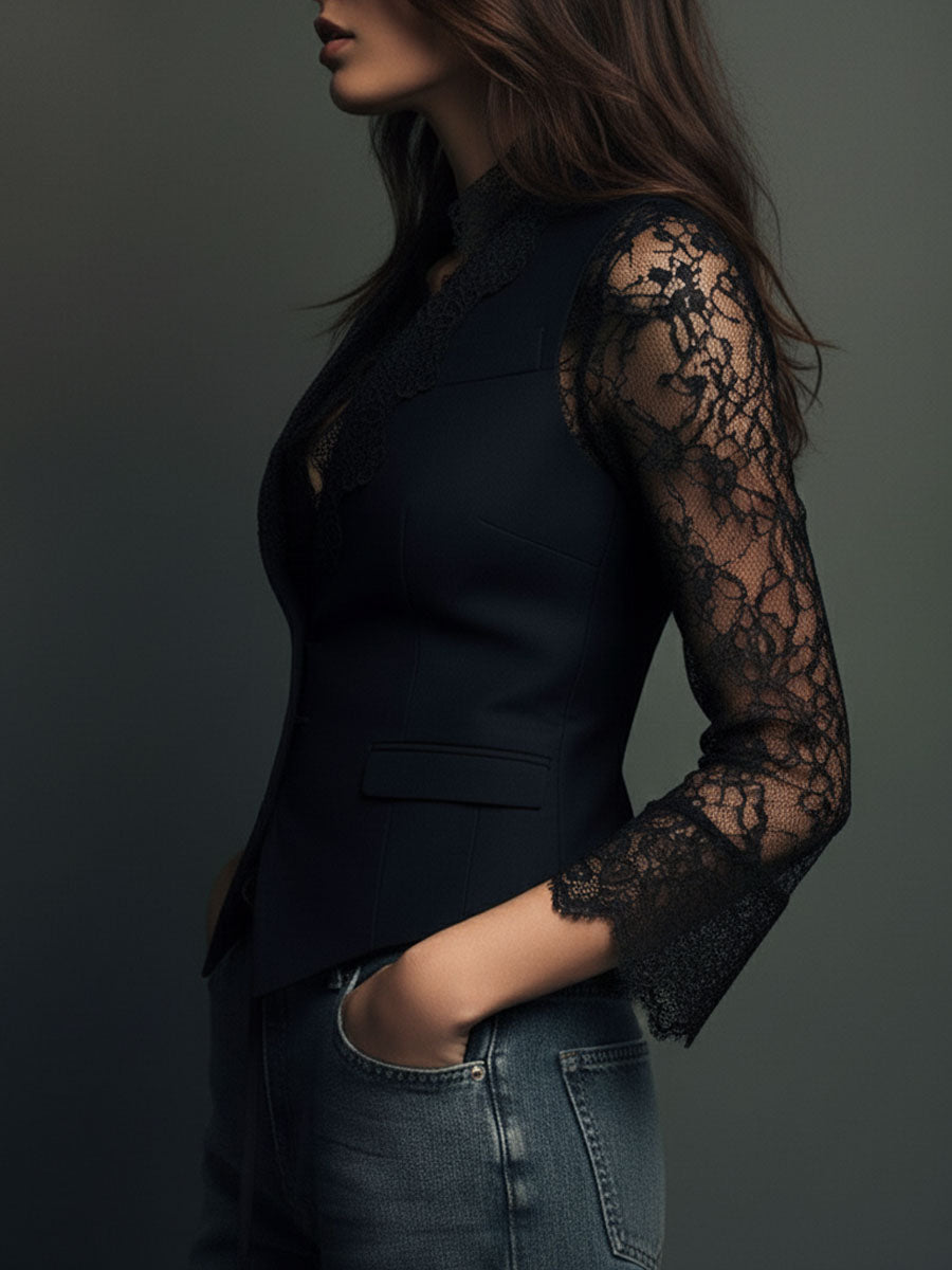 Women’s Black Sheer Sleeve Blazer