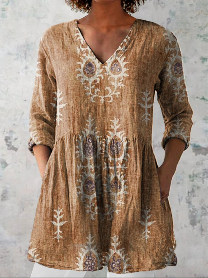 Elise | Elegant Flowing Long Blouse with V-Neck
