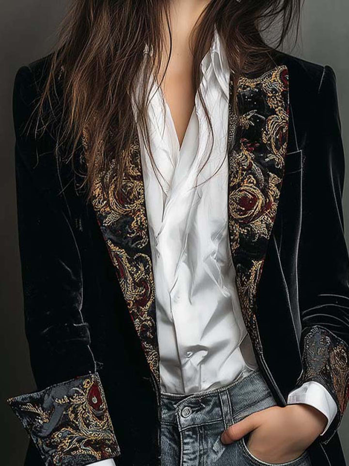 Women’s Black Baroque Print Slim Fit Blazer