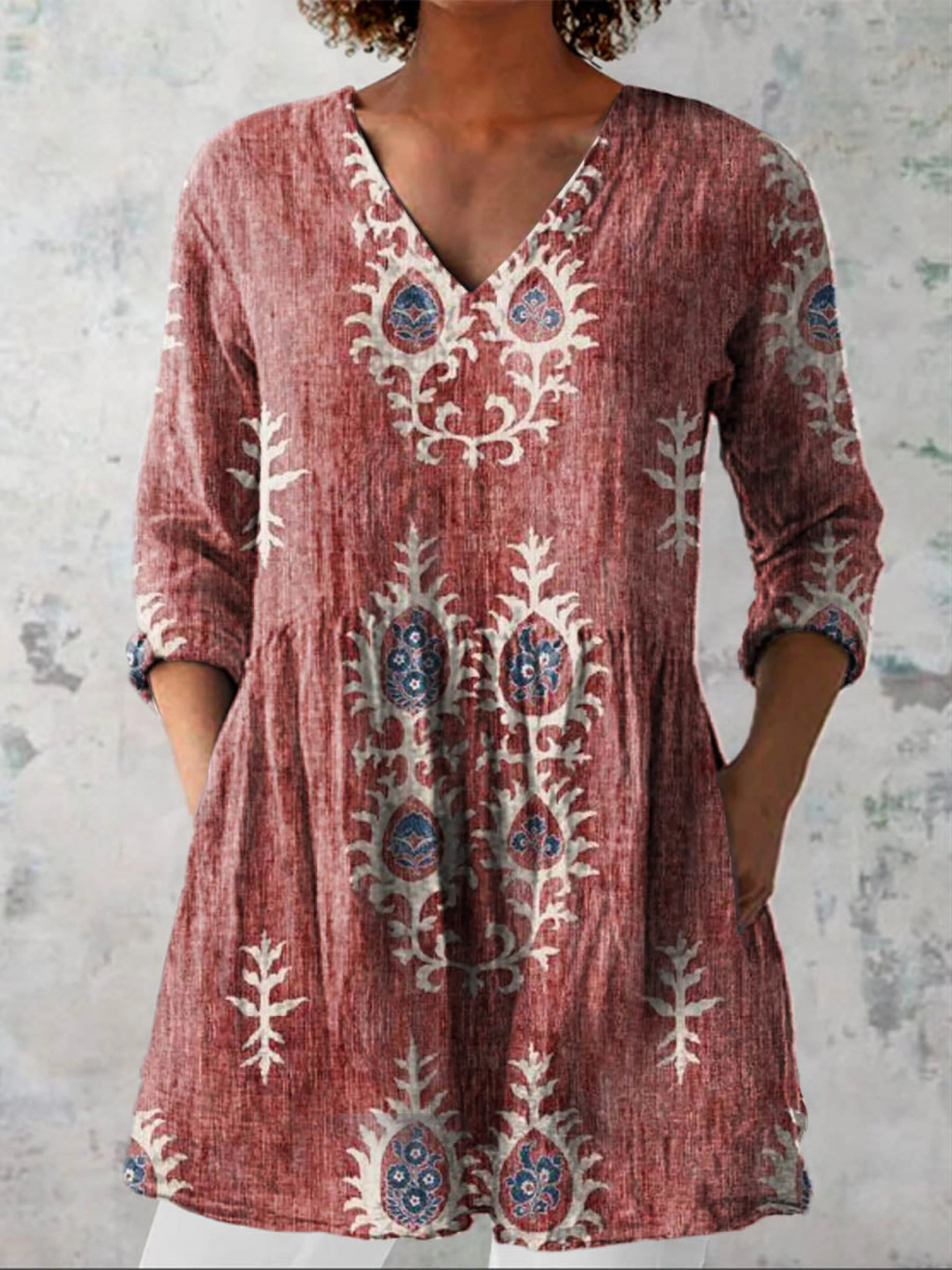 Elise | Elegant Flowing Long Blouse with V-Neck