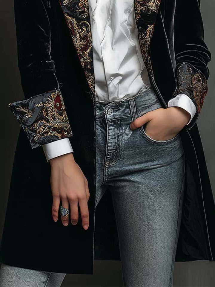 Women’s Black Baroque Print Slim Fit Blazer