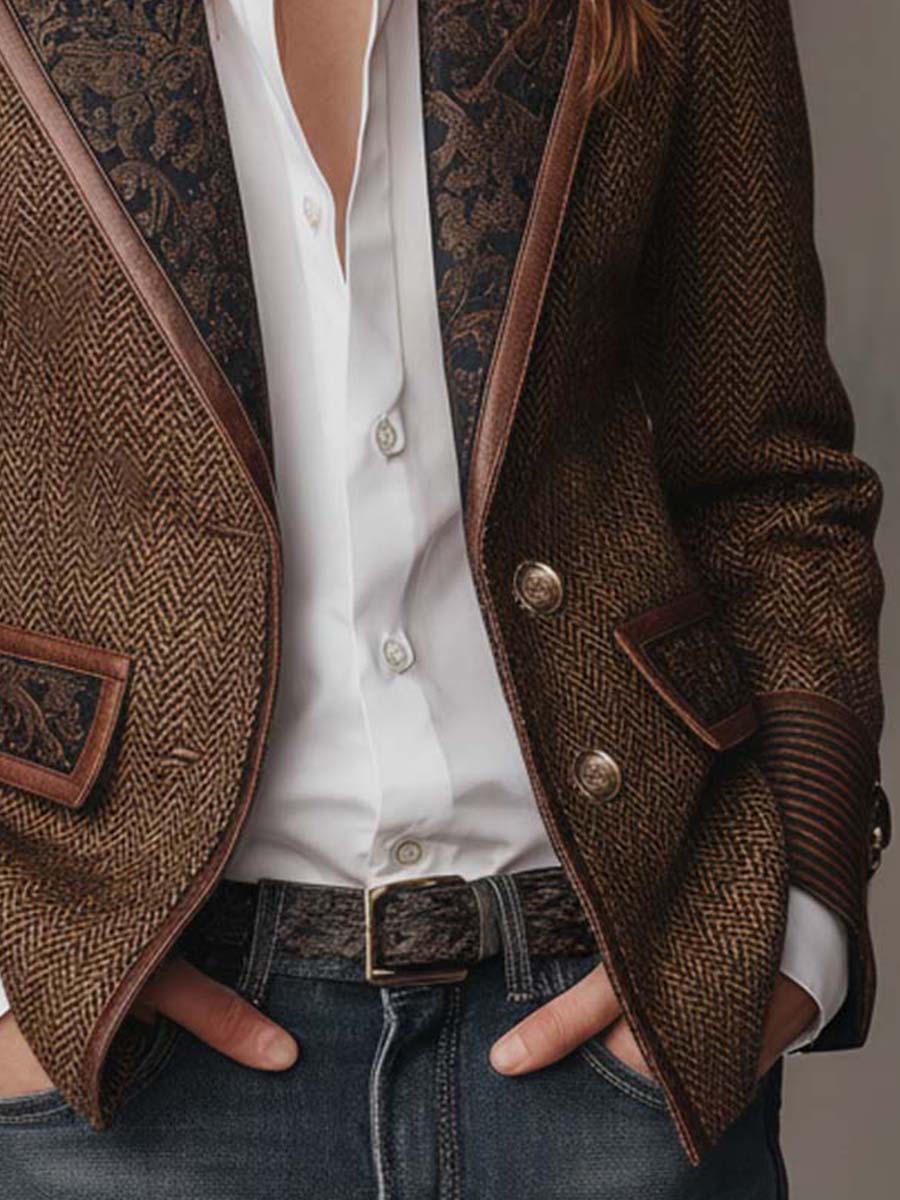 Women’s Tailored Herringbone Panel Blazer