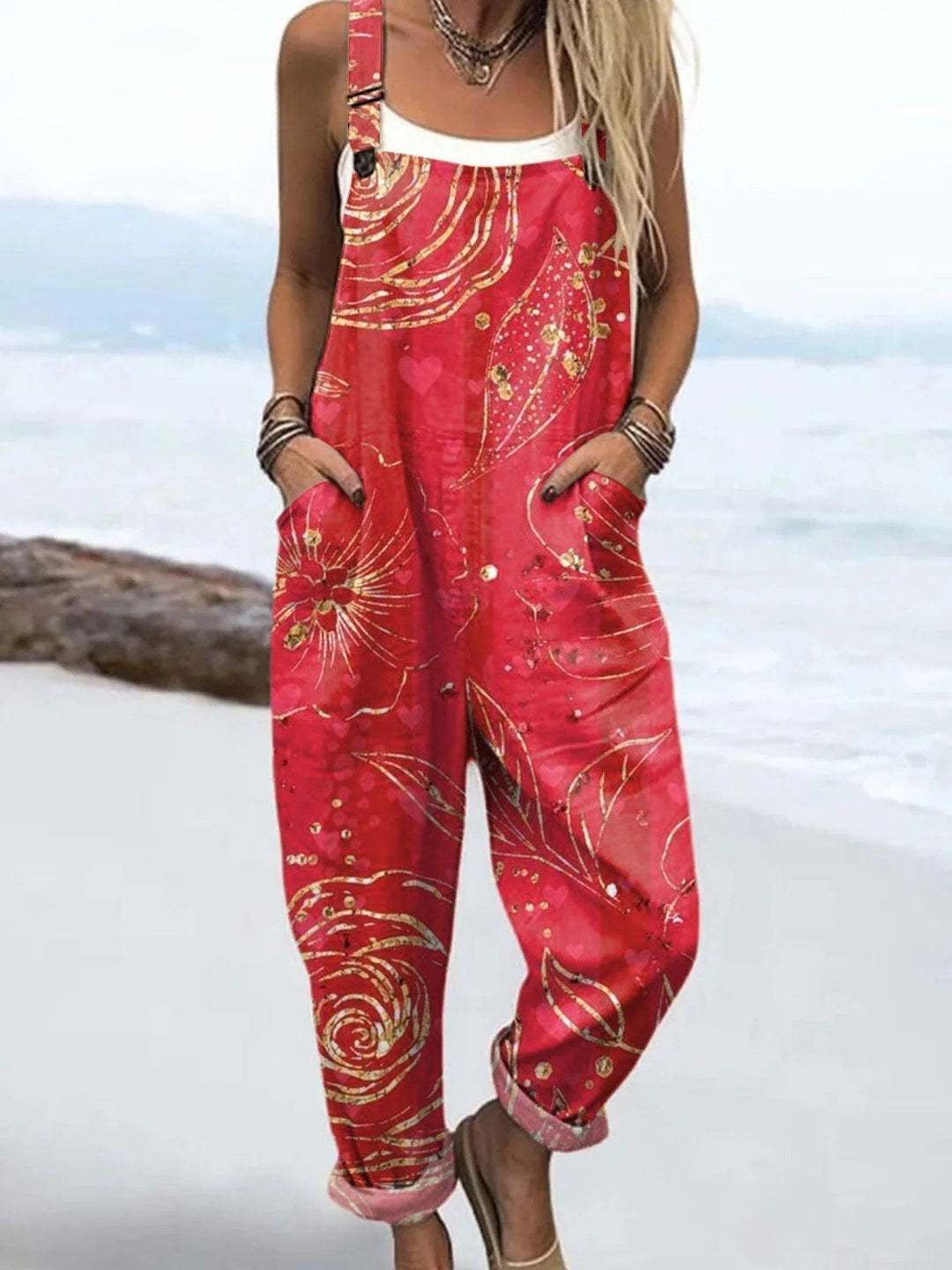 Women’s Floral Print Relaxed Fit Dungarees