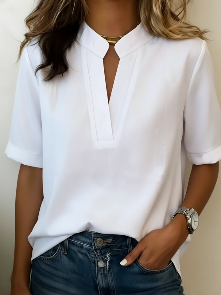 Margaux | Chic V-neck blouse with a delicate golden detail
