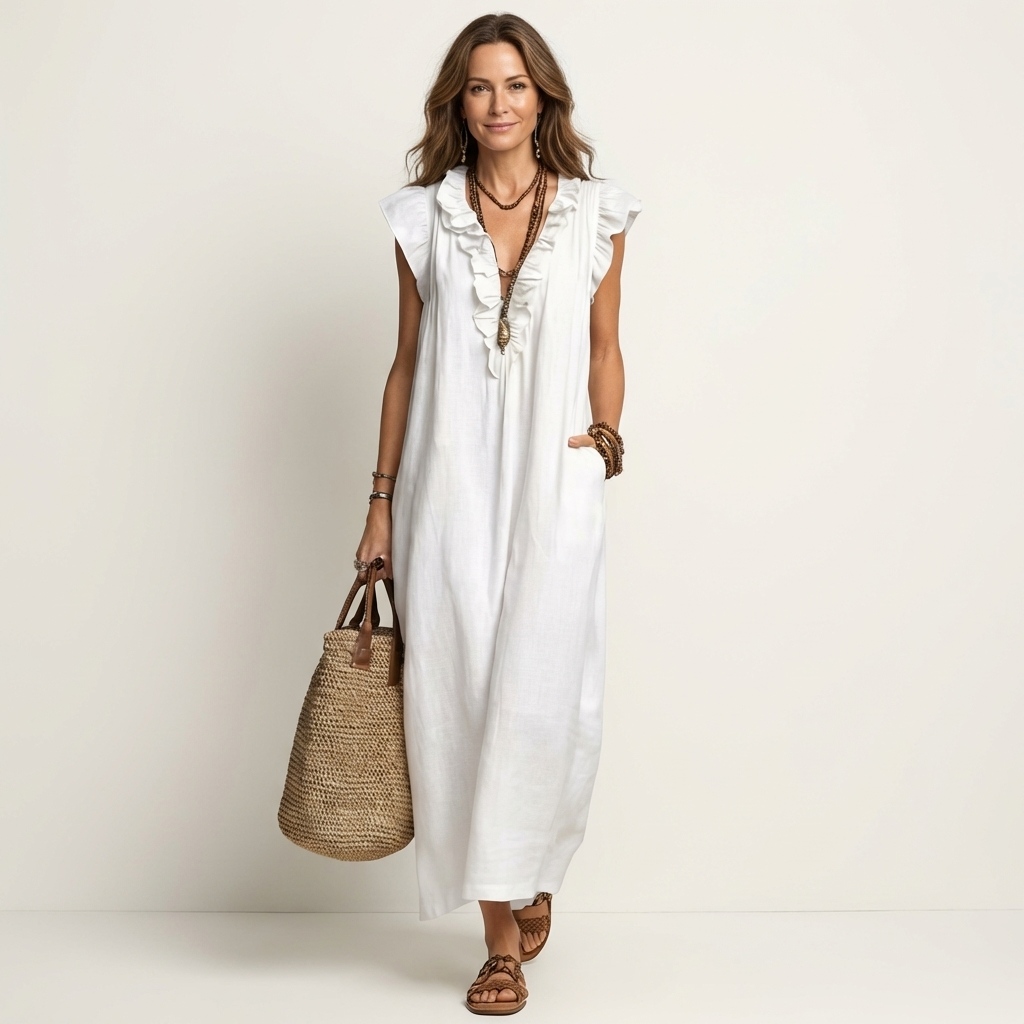 Women’s Ruffle V-Neck Maxi Dress