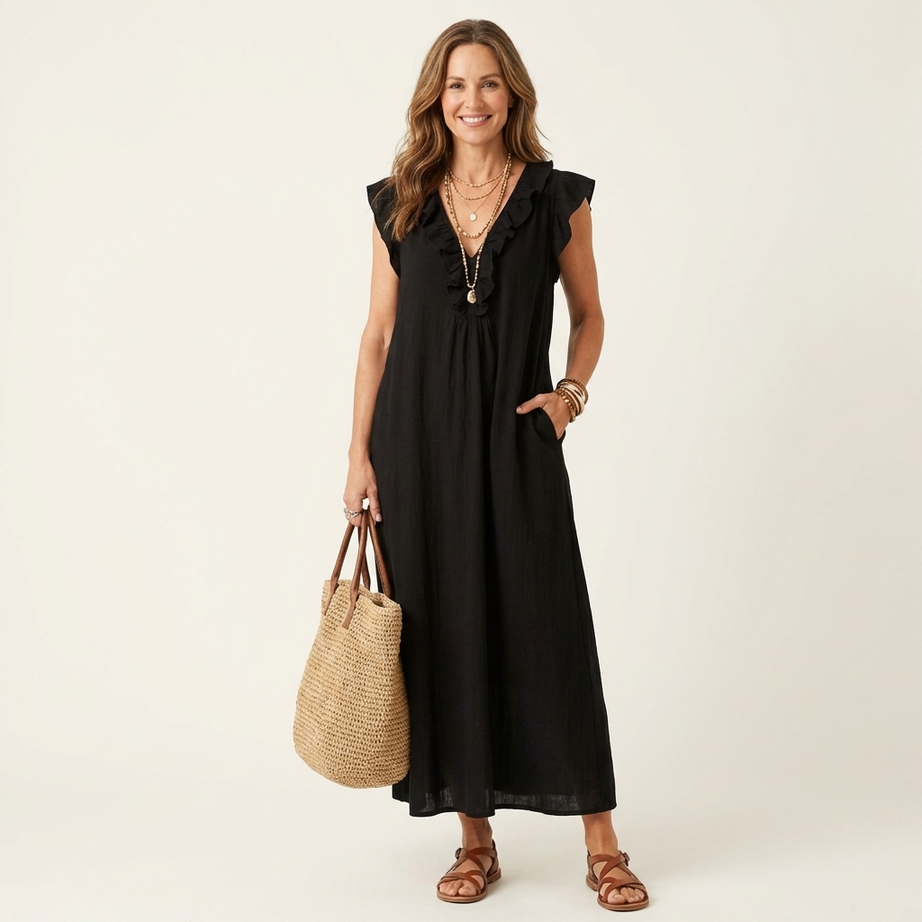 Women’s Ruffle V-Neck Maxi Dress