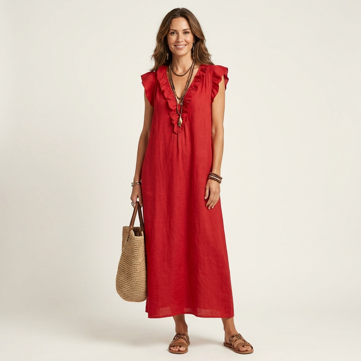 Women’s Ruffle V-Neck Maxi Dress