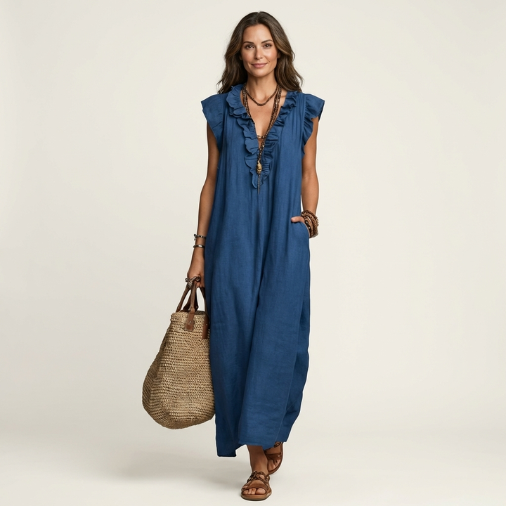 Women’s Ruffle V-Neck Maxi Dress