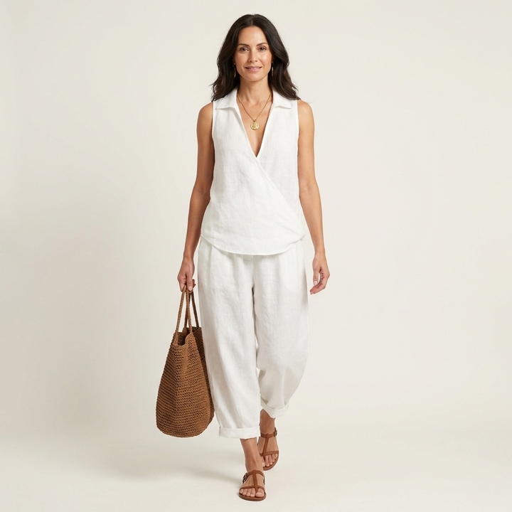 Women’s Wrap Top And Wide-Leg Pants Set