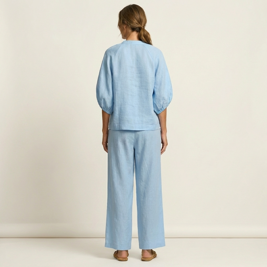 Women’s Zipper-Front Puff-Sleeve Two-Piece Set