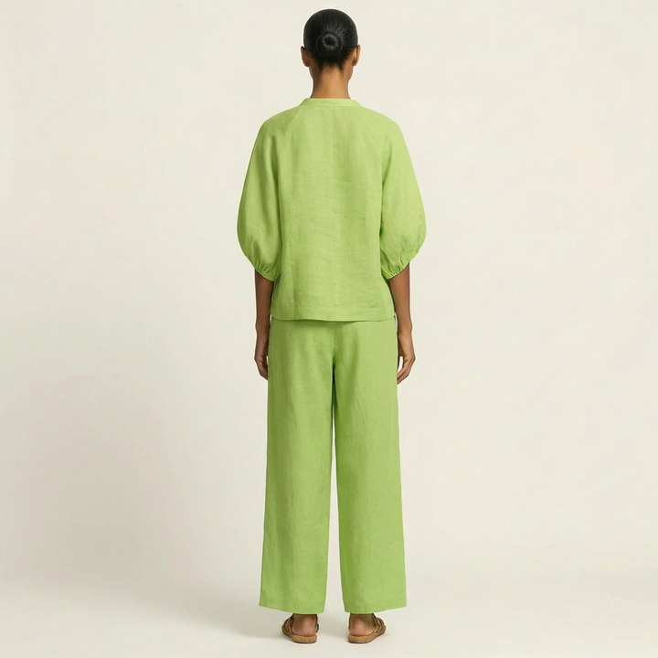 Women’s Zipper-Front Puff-Sleeve Two-Piece Set