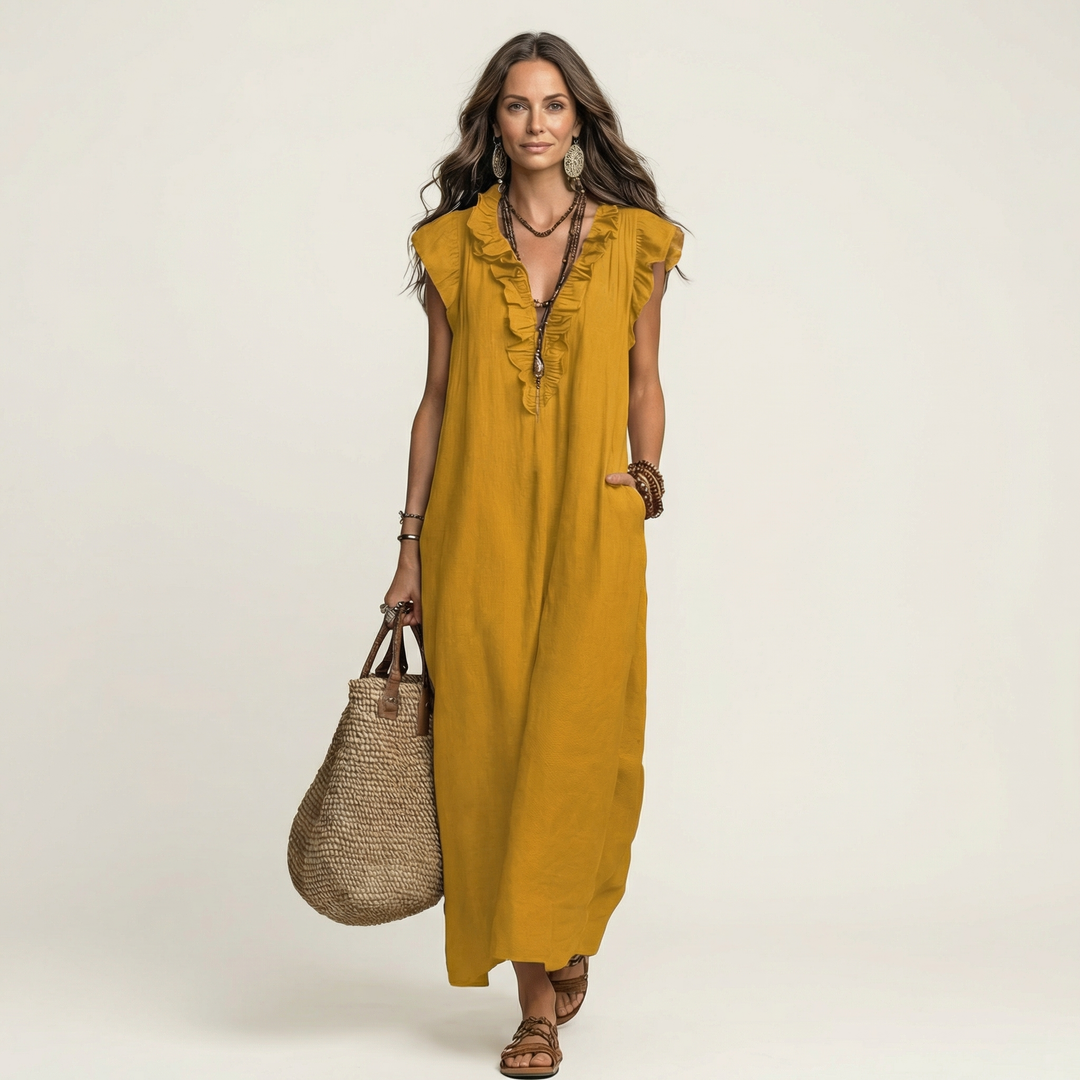 Women’s Ruffle V-Neck Maxi Dress