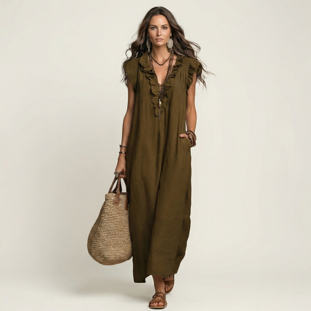 Women’s Ruffle V-Neck Maxi Dress