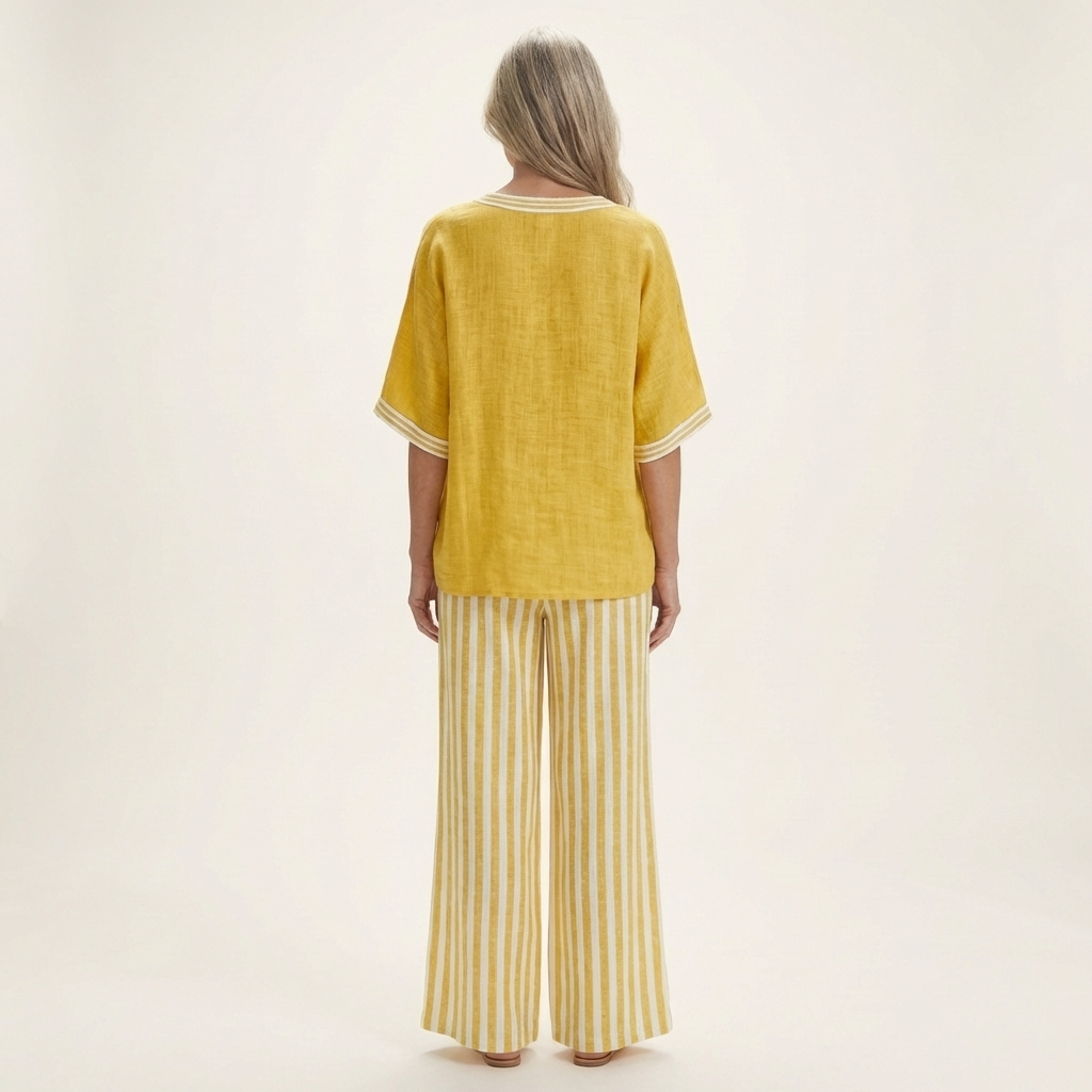 Women’s V-Neck Striped Wide-Leg Top And Pants Set