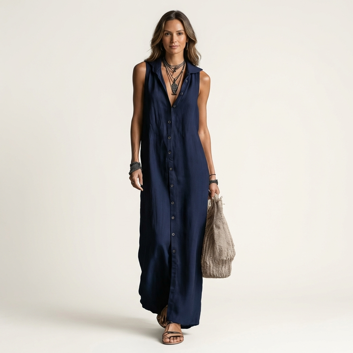 Women’s Hooded Button Front Sleeveless Maxi Dress