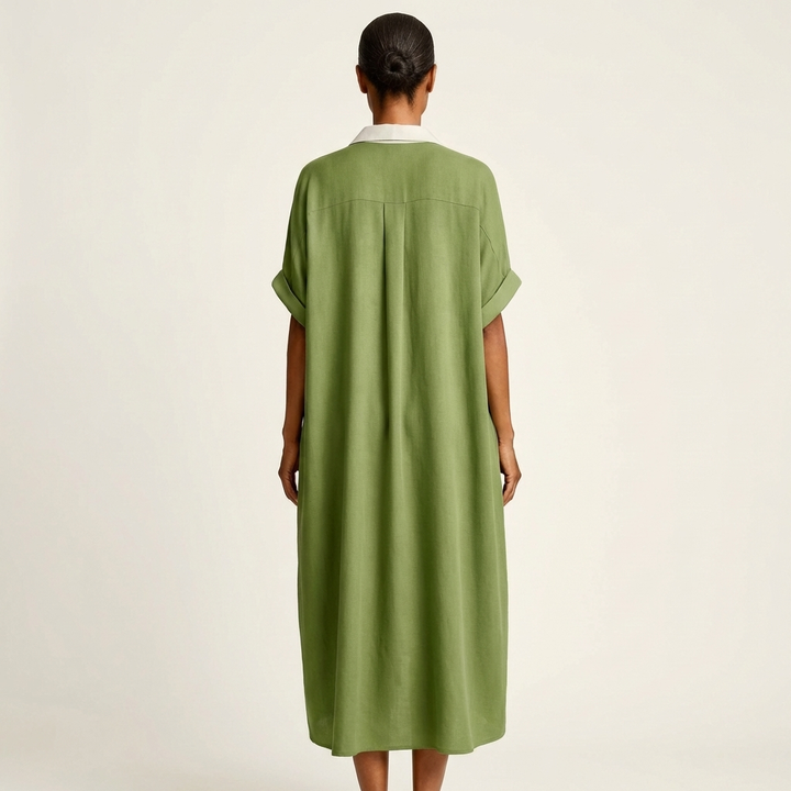Women’s Button-Front Short-Sleeve Maxi Shirt Dress
