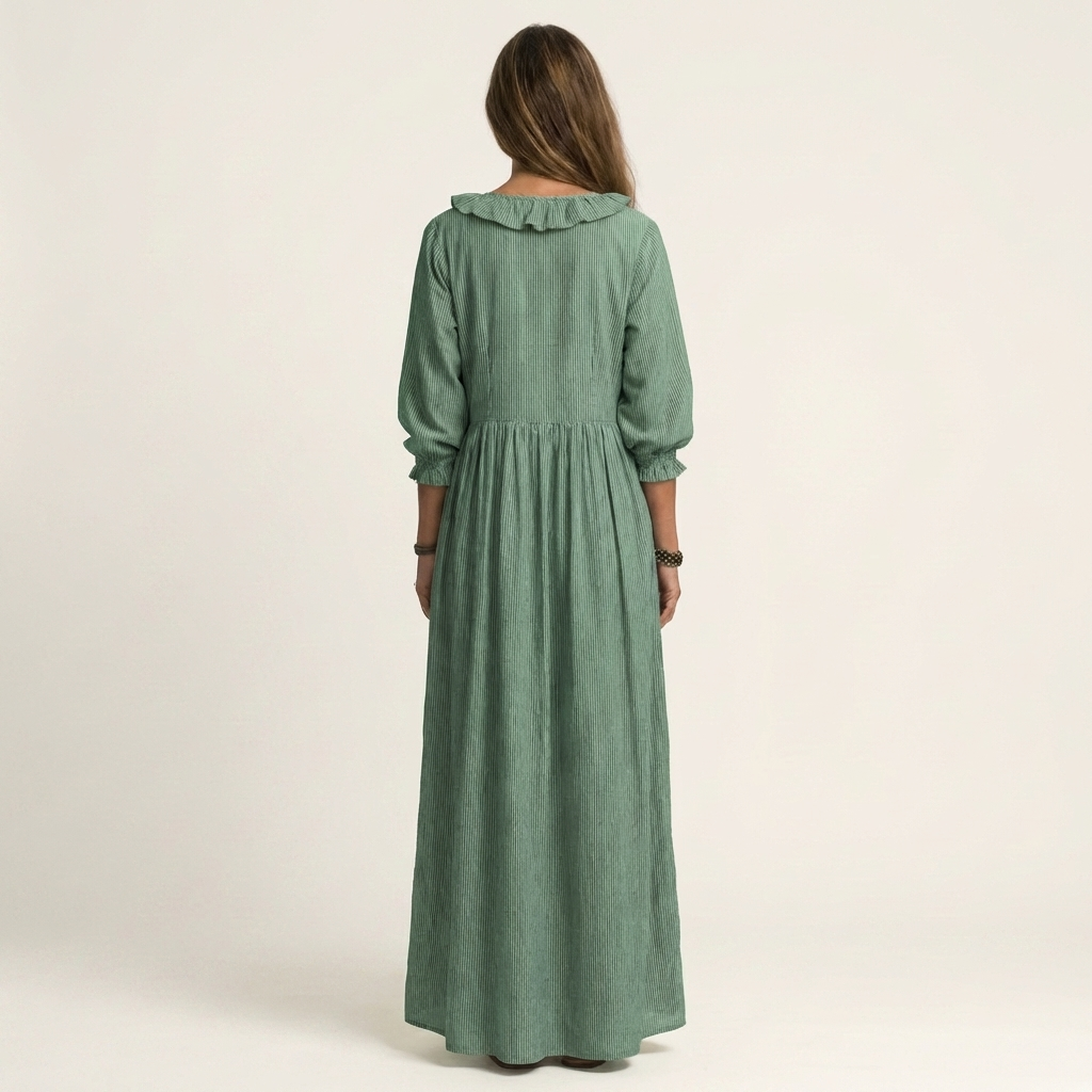 Women’s Striped V-Neck Ruffle Maxi Dress