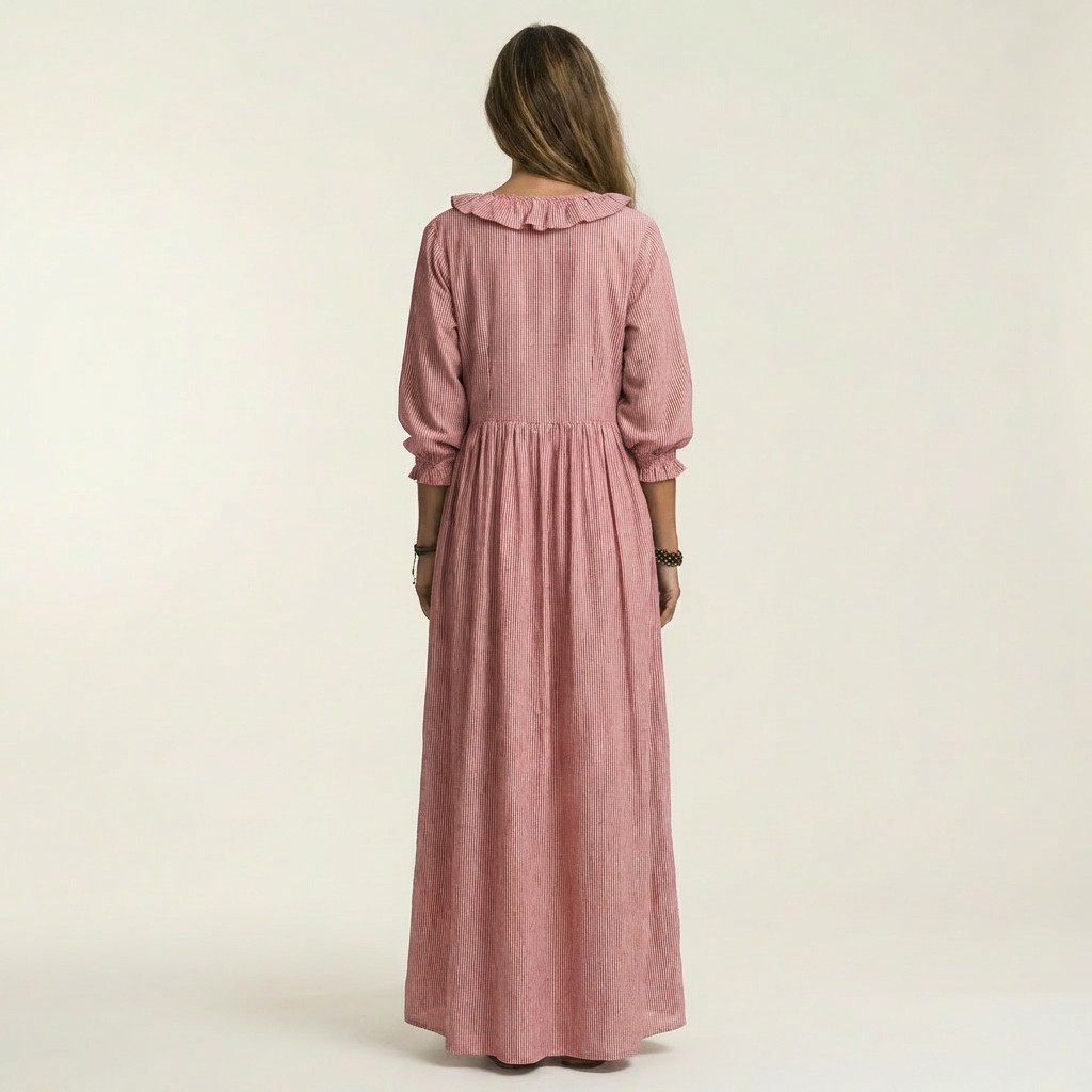 Women’s Striped V-Neck Ruffle Maxi Dress