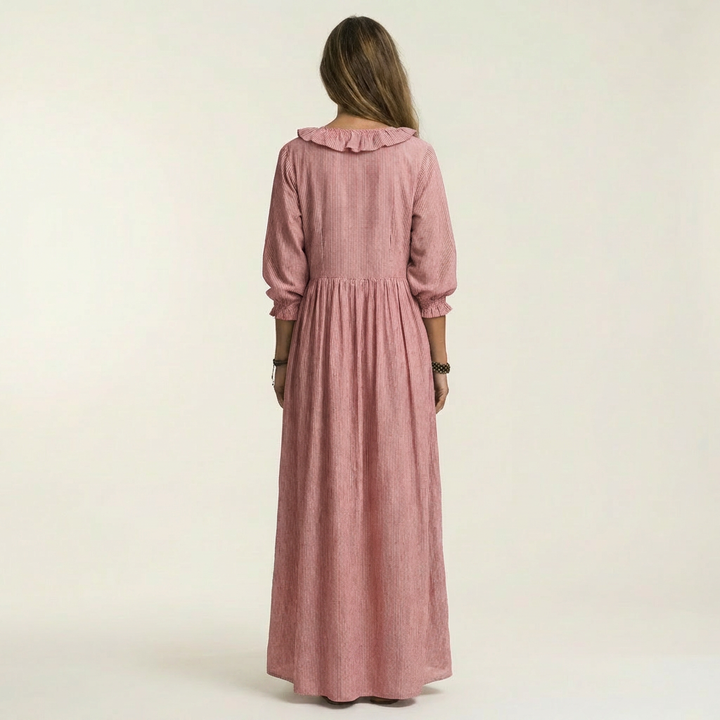 Women’s Striped V-Neck Ruffle Maxi Dress