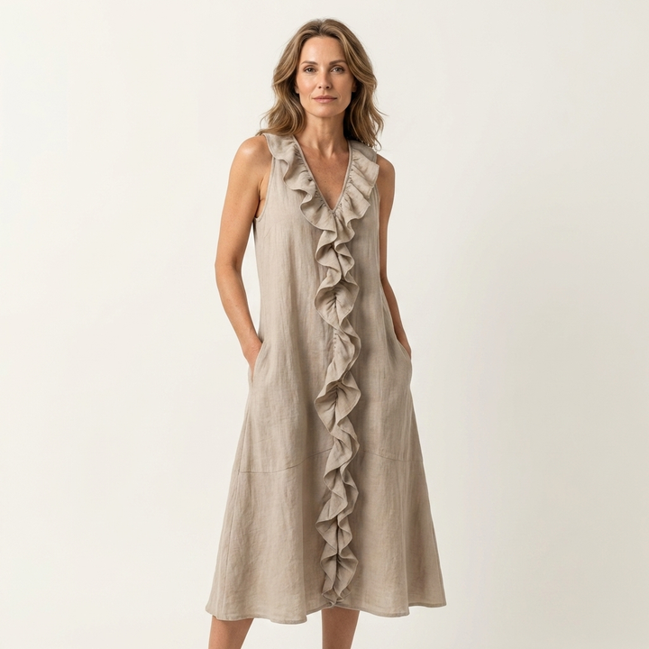 Women’s Ruffle Front V-Neck Sleeveless Maxi Dress