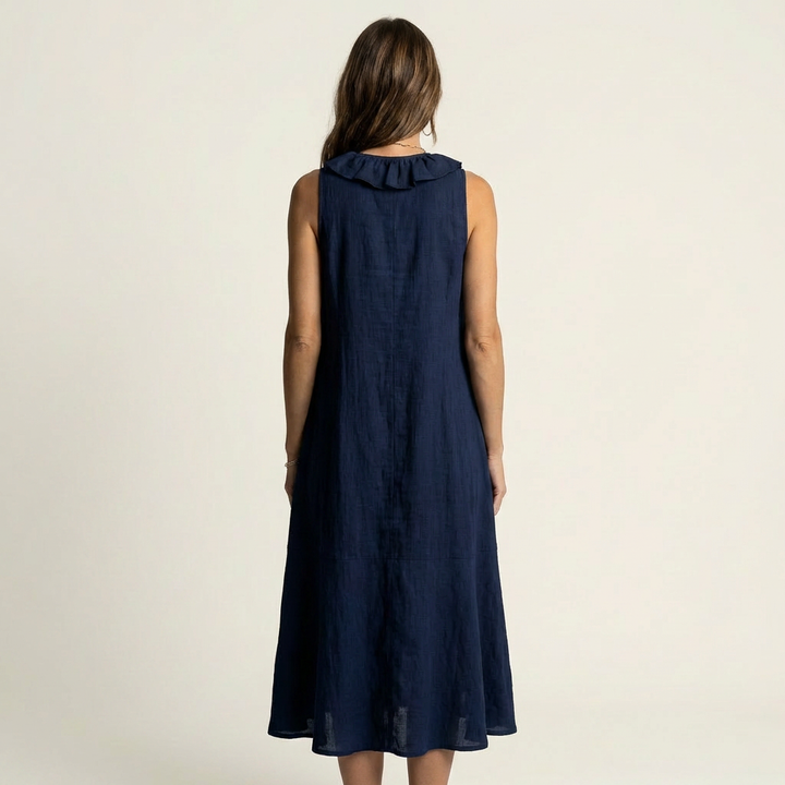 Women’s Ruffle Front V-Neck Sleeveless Maxi Dress
